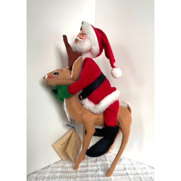 Santa Riding Reindeer Christmas Decoration Figurine By Annalee Dolls - Picture 1 of 10